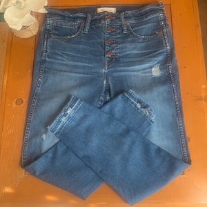 🌹Madewell 10” High - Rise Skinny Blue Jeans Distressed Raw Hem • Button Fly